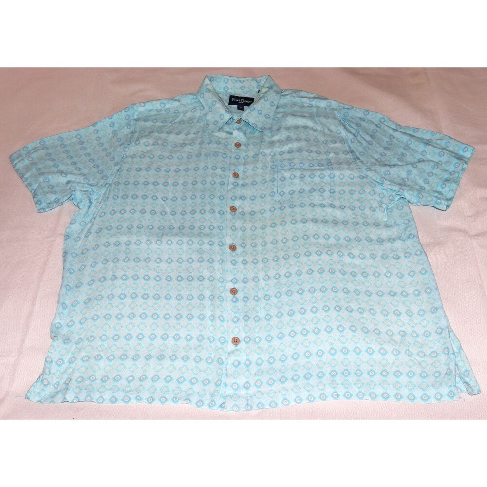 Nat Nast Men's Short Sleeve Button Front 100% Rayon‎ Geometric Shirt Size XL